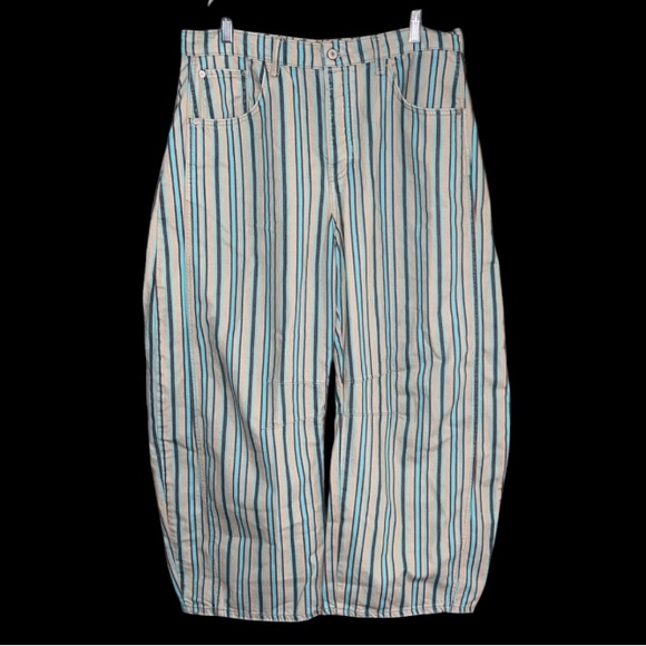 Free People We The Free Good Luck Printed Barrel Jeans Striped Size 31 - Picture 4 of 9